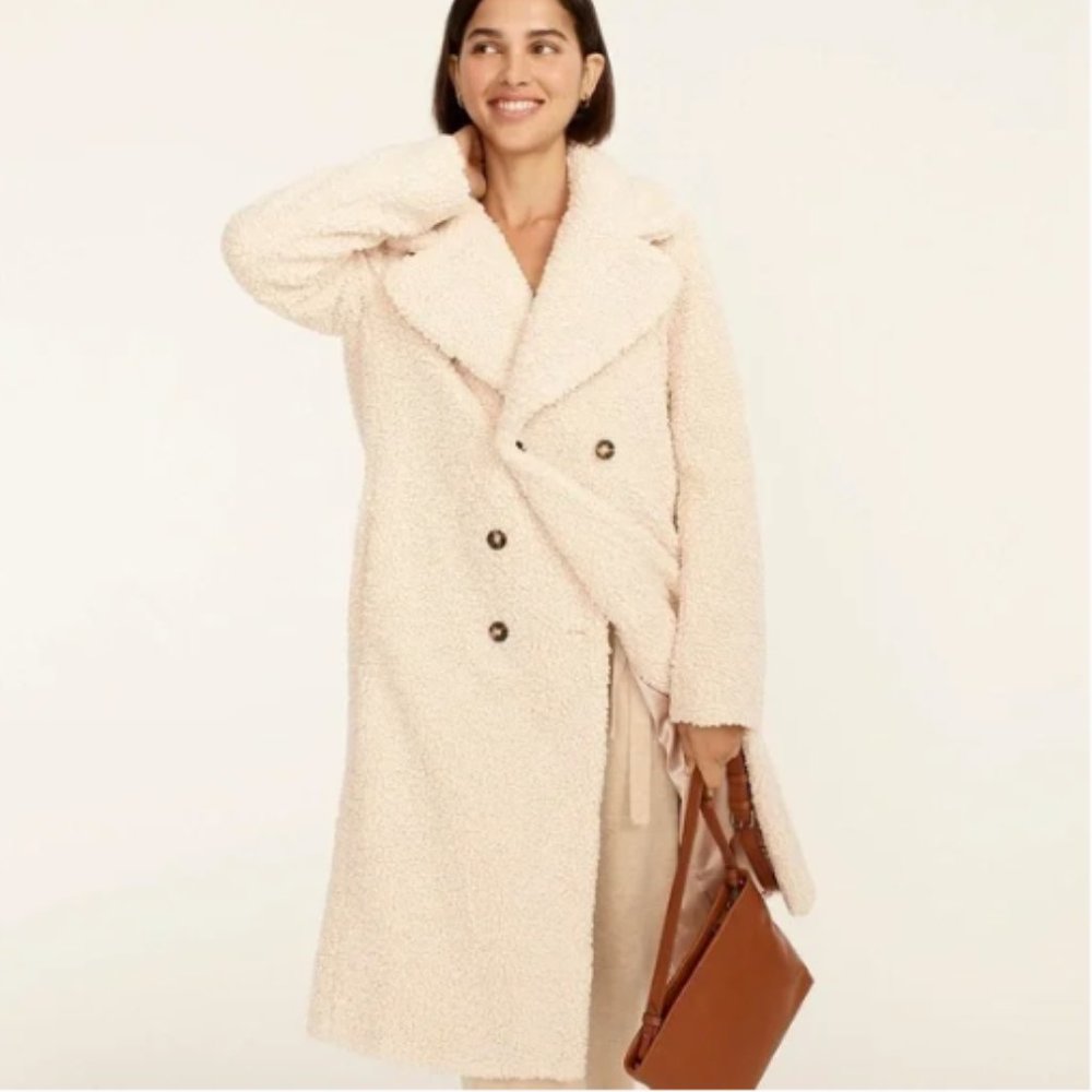 Double-breasted teddy sherpa topcoat | Dusty Ivory | Size Small | NWT